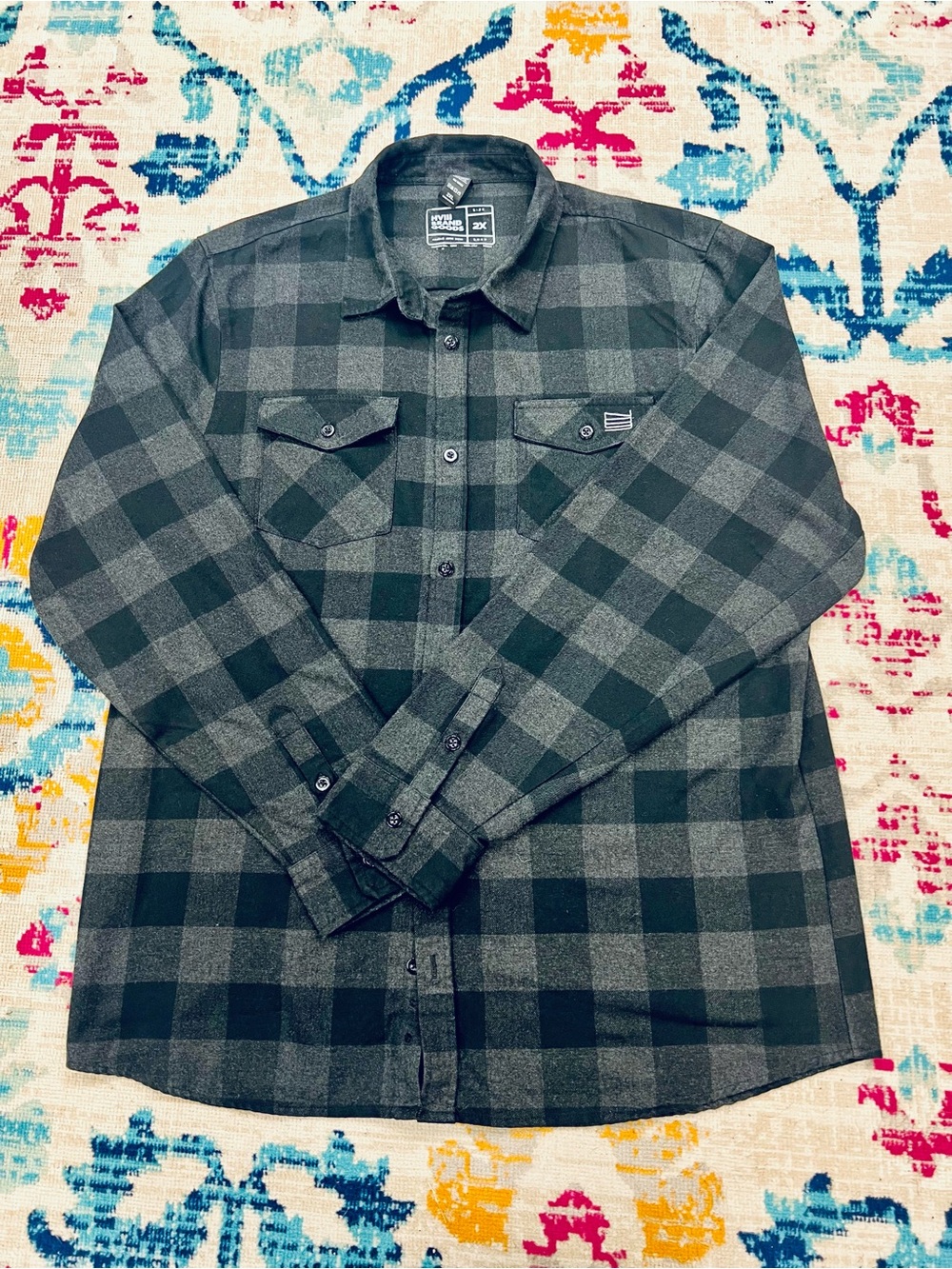 Men's Hviii Brand Not Dead Yet Black & Gray Plaid Button-Down Shirt- size 2X